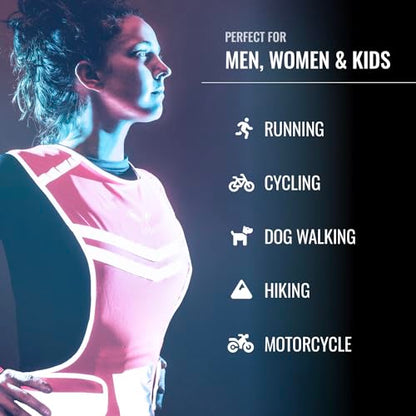 Reflective Running Vest with Pocket & 2 Bands with High visibility for Night Running, Walking & Cycling