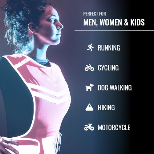 Reflective Running Vest with Pocket & 2 Bands with High visibility for Night Running, Walking & Cycling - color: Pink, size: X-Large