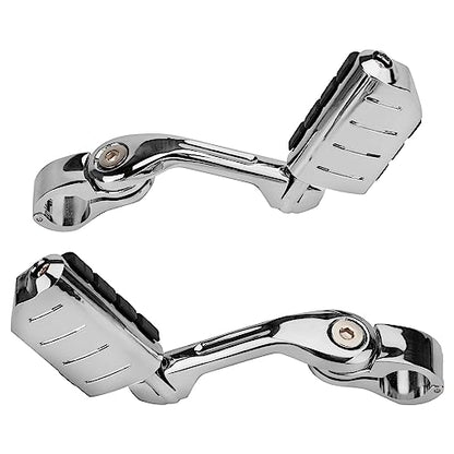 Motorcycle 1.25" Long Angled Highway Footpegs Adjustable Foot pegs Footrests with Clamps Mounts kit Compatible with Harley Touring Sportster Softail Road Glide with 1 1/4 inch Engine Guard