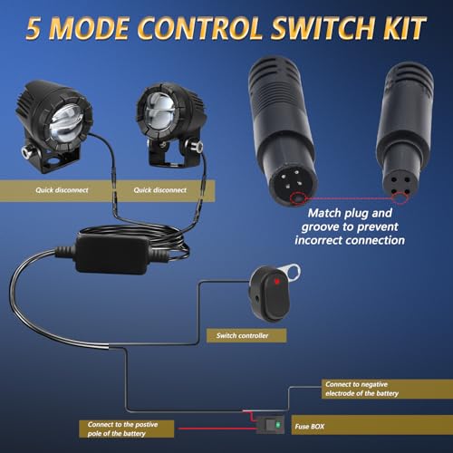 Windance Motorcycle Spotlight Auxiliary Driving Light,30W Fog Light Work Light with Wiring Harness,White Yellow High/Low Beam Strobe for ATV UTV Tractor Scooter (Spotlight+Wiring Harness+Bracket)