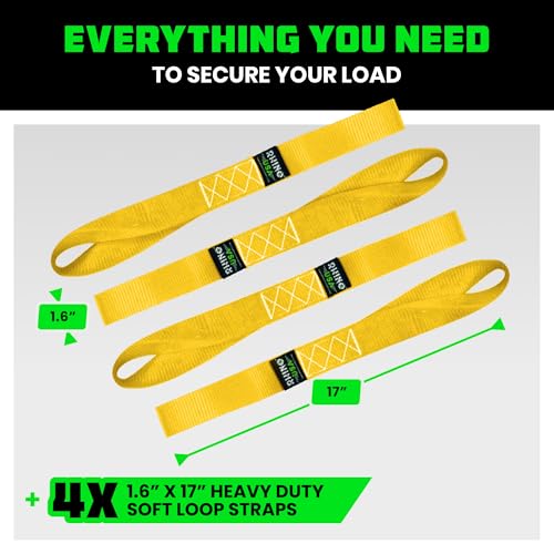 Rhino USA Soft Loop Tie Down Straps (4-Pack) - 1.6 Inch x 17 Inch (5,000 lbs Break Strength) Heavy Duty Motorcycle Handlebar Straps for use with Ratchets for ATV, UTV, Dirt Bike (Yellow) - color: Yellow 4-Pack