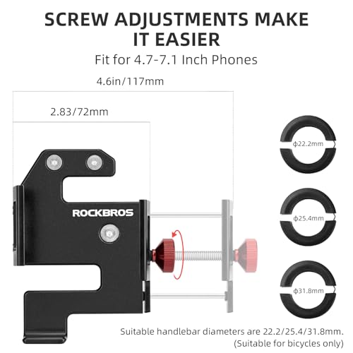 ROCKBROS Bike Phone Holder, Aluminum Bike Phone Mount Holder,Handlebar Mounted Cell Phone Holder Universal Bicycle Phone Mount for 4.7-7.1 Inch Phones