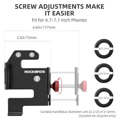 ROCKBROS Bike Phone Holder, Aluminum Bike Phone Mount Holder,Handlebar Mounted Cell Phone Holder Universal Bicycle Phone Mount for 4.7-7.1 Inch Phones