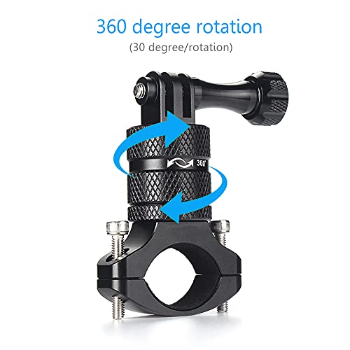 HSU Aluminum Bike Bicycle Handlebar Mount for GoPro Hero 13/12/11/10/9/8/7/6/5/4 Session AKASO Campark and Other Action Cameras, 360 Degrees Rotary Mountain Bike Rack Mount (Black) - color: Black
