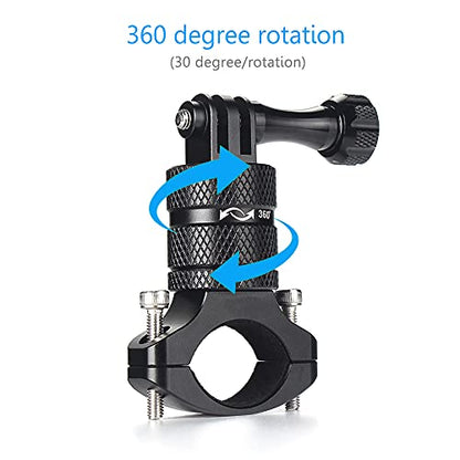 HSU Aluminum Bike Bicycle Handlebar Mount for GoPro Hero 13/12/11/10/9/8/7/6/5/4 Session AKASO Campark and Other Action Cameras, 360 Degrees Rotary Mountain Bike Rack Mount (Black) - color: Black