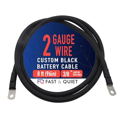 2 AWG Battery Cable with Battery Terminals, Pure Copper Wire, Automotive, Solar Power Inverter, Welding, Golf Cart, Lawn Mower, Motorcycle (Black Wire, 8 FT (96 in), 3/8" Lugs on Both Ends, 1pc) - color: Black, size: 8 FT 3/8" Lugs