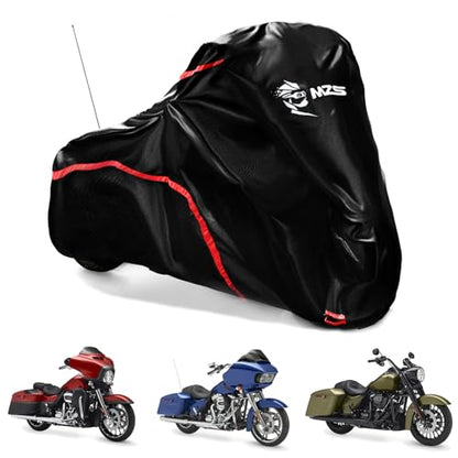MZS Motorcycle Passenger Foot Pegs, 360° Roating Touring Floorboards + Motorcycle Cover Waterproof Outdoor, 420D All Season Weather Compatible with Dyna Electra Road Street Glide Road King Softail