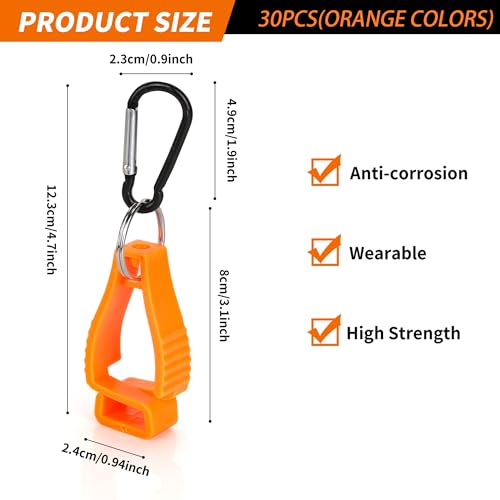 30 PCS Orange Glove Clips for Work Glove Holders, Safety Clip Glove Keeper, Gloves Grabber Clips, Gloves Belt Clips for Worker Construction
