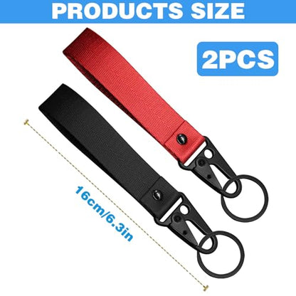 2Pcs Motorcycle Accessories - Fabric Keychain, Black and Red, Anti-Lost Lanyard Key Chains