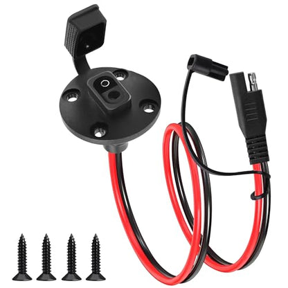 SAE Connector Power Socket Sidewall Port, Weatherproof 12AWG 1FT SAE Quick Connector Harness Extension Cable for Solar Panel, Battery Tender Leads, Generator & Automotive Chassis