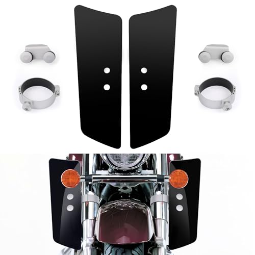 Motorcycle Front Fork Wind Deflectors with Brackets for Honda Shadow VT1100 VT750 VTX1300, for Kawasaki Vulcan Classic VN1500, for Yamaha V-Star XV950 XVS1100 XVS1300 Leg Wind Deflector (Black) - color: Black