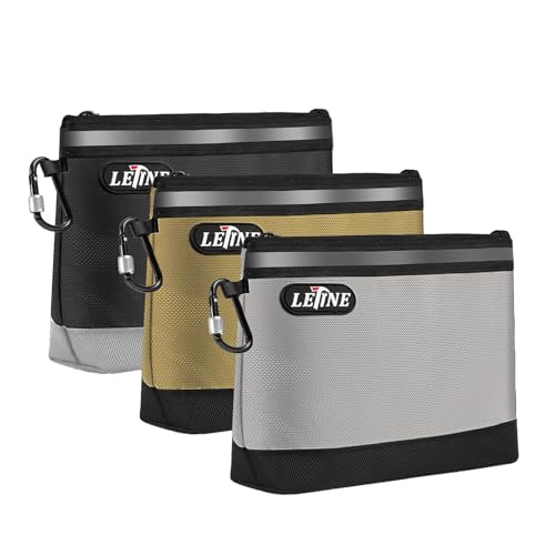 LETINE Small Tool Bag Tool Pouches with Carabiners, 1680D Oxford Water Resistant Zipper Bag, Wide Flat Bottom Utility Bag Zipper Pouch for Storage and Organizer, 3-Pack Mini - size: 3 Pack Mini