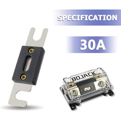 BOJACK 0/2/4 Gauge AWG in-Line ANL Fuse Holder with 30 Amp No Wire Terminals Needed Inline Fuse Holder with Insulating Cover, Automotive 4, 2, 0 Gauge Fuse Block - size: 30A
