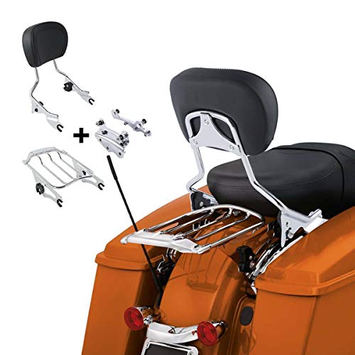 TCMT Detachable Passenger Backrest Sissy Bar With 2 Up Air Wing Luggage Rack 4 Point Docking Hardware Kits Fits For Harley Touring 2009-2013 - color: Style D Chrome, size: Fit For 2009-2013 Touring