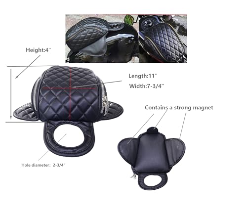 Magnetic Motorcycle Tank Bag black fit for Harley Sportster 883 1200 Forty Eight - Waterproof PU Leather Quick Release Fuel Tank Pouch