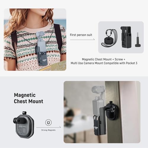 NEEWER Basics 16 in 1 Accessories Kit Compatible with DJI OSMO Pocket 3, Mini Tripod Selfie Stick Chest Strap Magnetic Neck Mount Extension Adapter Mountaineering Cycling Dual Cam Vlog, GP-52 - style: 16 in 1/for Pocket 3