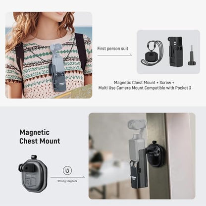 NEEWER Basics 16 in 1 Accessories Kit Compatible with DJI OSMO Pocket 3, Mini Tripod Selfie Stick Chest Strap Magnetic Neck Mount Extension Adapter Mountaineering Cycling Dual Cam Vlog, GP-52 - style: 16 in 1/for Pocket 3