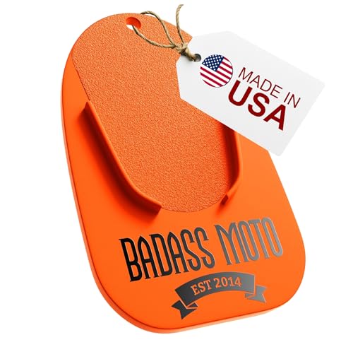 Badass Moto Motorcycle Kickstand Pad - Kick Stand Puck, Coaster Plate for Harley Davidson, Touring & Sport Bikes - Motorcycle Accessories for Grass, Dirt, Hot Pavement Parking Pad, Made in USA, Orange - color: Orange, size: 1-Pack