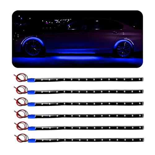 Wevdn 6 PCS 15 LED Strip Underbody Light, DC 12V 1Ft Flexible Underglow Car LED Light Strip with 6 Inch Wire, Waterproof LED Interior Exterior Decoration for Car Truck Motorcycle (Blue) - color: Blue