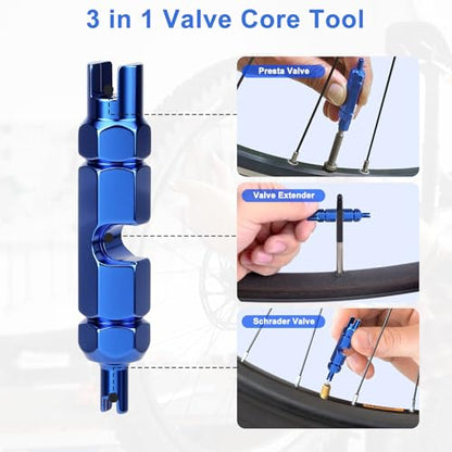 Linkstyle Valve Core Removal Tool Kit: 20PCS Presta Schrader Valve Cores, Tire Valve Core Remover Tool for Tire Repair, 4-Way Valve Tool for Bicycle Motorcycle Car