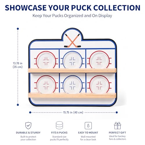 Hockey Puck Display Case，6 Pack Acrylic Clear Box Holder with Wooden Base Ice Hockey Rink Designed , Showcase for Autographed Memorabilia - size: 15.7ln×13.3ln×2.7ln