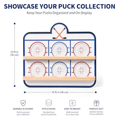 Hockey Puck Display Case，6 Pack Acrylic Clear Box Holder with Wooden Base Ice Hockey Rink Designed , Showcase for Autographed Memorabilia - size: 15.7ln×13.3ln×2.7ln