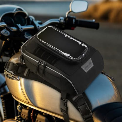 MOSISO Motorcycle Gas Tank Bag, 5 Heavy-Duty Reinforced Straps, Portable Detachable Anti-Slip Base, Motorcycle Accessories Tool Bags Multifunctional Cycling Outdoor Motorbike Storage Carry Bag, Black