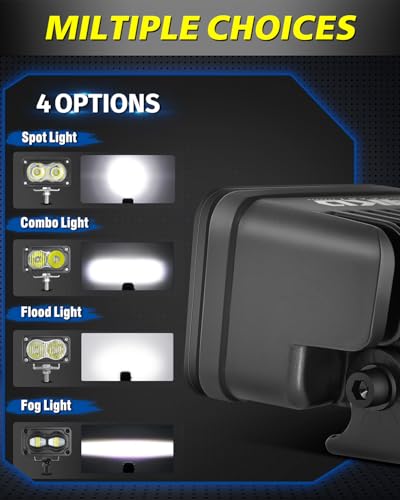 LED Pods, AKD Part 4Pcs 3" 80W Flood CREE LED Pod Lights Small Off Road Driving Lights Backup Reverse Scene Lights for Trucks Motorcycle UTV ATV SUV Dirt Bike - White & Yellow - color: White+Yellow