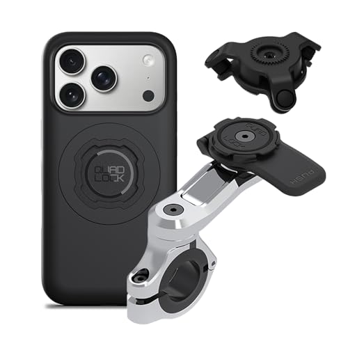 Quad Lock Motorcycle Handlebar Phone Mount PRO Chrome with Vibration Dampener and MAG Phone Case for iPhone 17 Pro - size: iPhone 17 Pro
