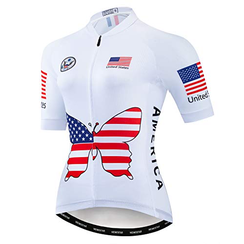 Women's Cycling Jersey Bike Shirts Short Sleeve Ladies Bicycle Clothing MTB Cycle Jacket - color: America Us Team, size: Small