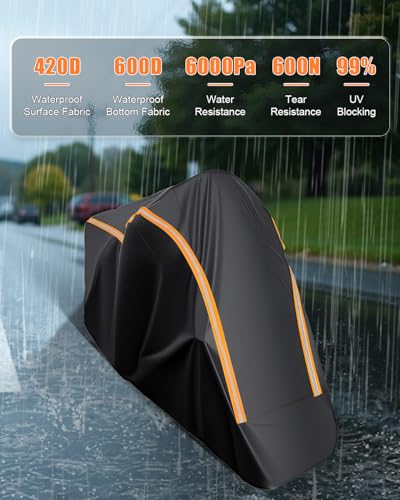 Full Enclosed Motorcycle Cover Waterproof Outdoor/Indoor Storage Waterproof Motorcycle Cover Heavy Duty with Reflective Strips Fits Motorcycles Length up to 96" Windproof Sunproof Dustproof - size: 2.(XXL)96"Lx45"Wx53"H