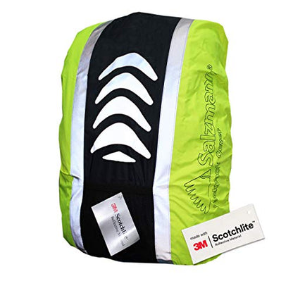 Salzmann Reflective Backpack Cover | Hi Vis, Waterproof | for Cycling & Outdoor Activities | Made with 3M Scotchlite - color: Yellow/Navy (Standard)