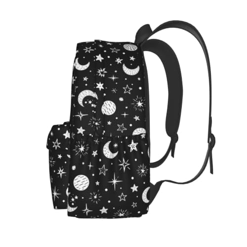 Black and White Stars and Moon Backpack Bookbag Laptop Backpacks Multipurpose Daypack for Boys Girls School Men Women Travel Hiking - color: Black and White Stars and Moon