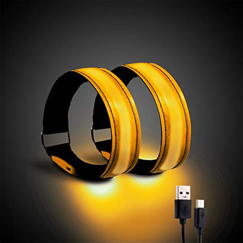 2 Pack Rechargeable LED Reflective Armband, High Brightness High Visibility Night Safety Light Band, Wearable Flashing LED Gear for Running, Walking, Biking and Outdoor Activities - color: L Orange