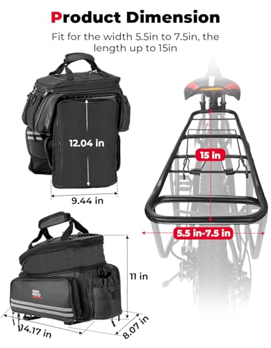 KEMIMOTO 20L Bike Bag Rear Rack with Waterproof Rain Cover, Carbon Leather Bike Trunk Bag Pannier Handbag for Bicycle, Ebike, Storage Cargo Mountain Road Bike Commuter - style: Carbon Leather Pvc With Rain Cover