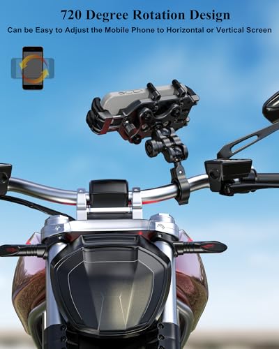 BRCOVAN Anti-Theft Motorcycle Phone Mount Holder with Vibration Dampener | with Secure Lock, Adjustable Handlebar Cellphone Clip for Bike Scooter ATV, Fit 5.4-7.2'' Smartphone, Big Phone Friendly