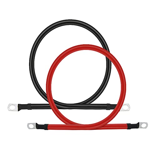 A ABIGAIL 2 AWG Battery Cable 2AWG Gauge Pure Copper Battery Inverter Cables with 3/8 in Lugs Both Ends Power Inverter Wire Set for Automotive Solar Marine Boat RV Car Motorcycle Red and Black (2FT) - color: 3/8", size: 2FT