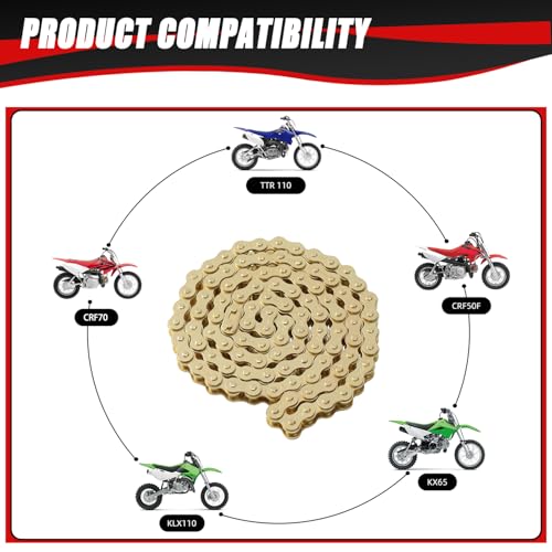 KAMIER 420 Drive Chain 102 Link Gold with Chain Breaker Tool for CRF50F XR50R KX65 KLX110 TTR110 50cc 70cc 90cc 110cc 125cc SSR TaoTao Coolster Pit Dirt Bike 4 Wheeler ATV Go Kart Cart Mini Bike Parts - color: Gold, size: Gold