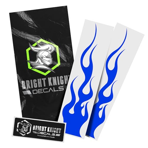 Bright Knight Decals Reflective Flame Stickers, Set of 2 Large Blue Flame Decals for Vehicles, Outdoor Waterproof 3M Vinyl Motorcycle Helmet Stickers for Safety Visibility with Clean Removal - color: Blue, size: Pack of 2