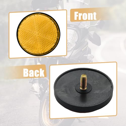 2Pcs Motorcycle Reflectors 2.2" Round Reflective Warning Reflection for Scooter ATV Boats Trucks with Nuts Yellow - color: Yellow