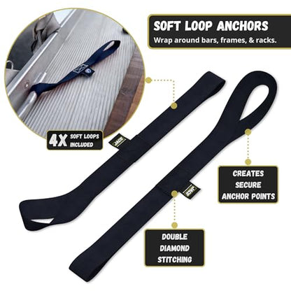 JACO Retractable Ratchet Straps - 1 in x 15 ft (4-Pack) (1,760lbs Break Strength) | Auto Self Retracting Cargo Tie Down Strap Set (Black) - color: Black, size: 4-Pack