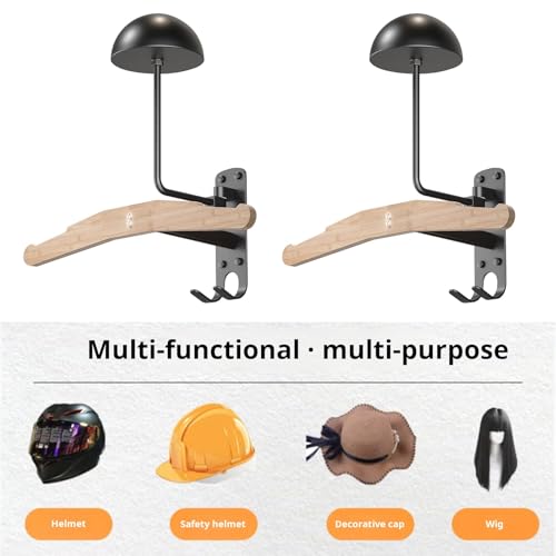 Wall Mounted Motorcycle Helmet Holder with Coat Rack, 180° Rotating Helmet Storage Rack, Heavy Duty Metal Helmet Hanger for Motorcycle Bicycle Football Baseball Helmets, Garage Organizer