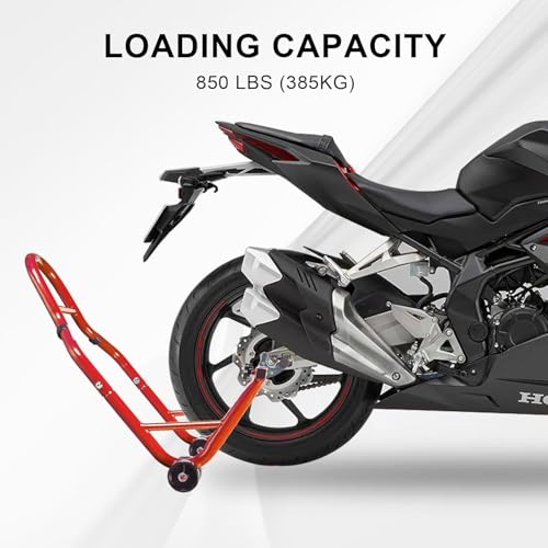 Big RED Motorcycle Stand Rear Combo Wheel Lift Stands, 850LBS Capacity, Adjustable Swingarm Spool with U+L, Fit for Yamaha, Kawasaki, Honda, Suzuki, Red - style: motorcycle stand