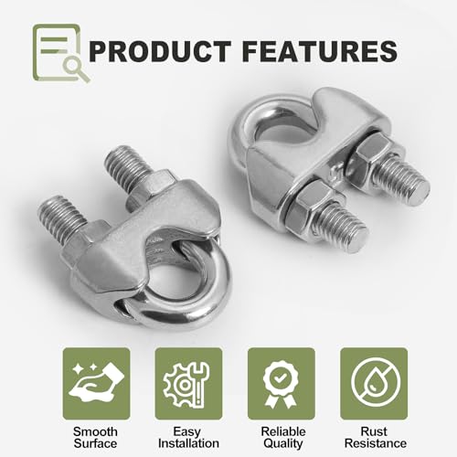 12pcs M5 Wire Rope Clamp, 3/16 inch Cable Clamps Stainless Steel Wire Rope Clips - size: M5