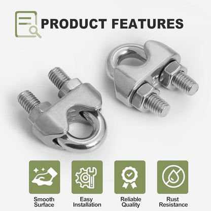 12pcs M5 Wire Rope Clamp, 3/16 inch Cable Clamps Stainless Steel Wire Rope Clips - size: M5