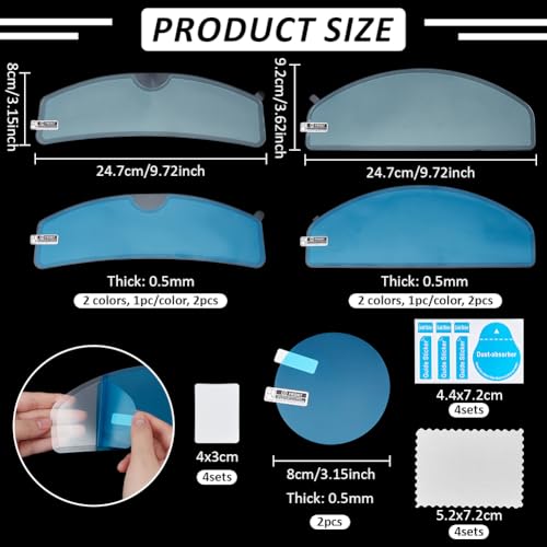 NBEADS 4 Sets 4 Styles Motorcycle Helmet Rainproof Film, AntiFog Helmet Visor Film Kits with 1set Rearview Mirror Film for Universal Fit All Weather Riding Accessories