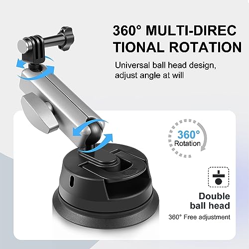 PULUZ Car Suction Cup Mount 360° Rotation Windshield & Window Camera Bracket for GoPro Hero 11 10 9 8 7 Insta360 X3 DJI Action Camera Accessories with Phone Holder with 1/4 Thread - size: 9cm/3.5inch Suction Cup-Upgrade