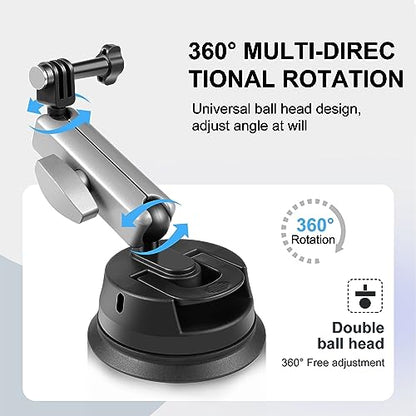 PULUZ Car Suction Cup Mount 360° Rotation Windshield & Window Camera Bracket for GoPro Hero 11 10 9 8 7 Insta360 X3 DJI Action Camera Accessories with Phone Holder with 1/4 Thread - size: 9cm/3.5inch Suction Cup-Upgrade