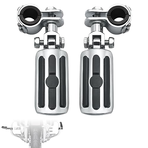FOVPLUE 1",1.25"Highway Footpegs, Adjustable Highway Peg w/Clamp for Harley Touring Softail Dyna Sportster models w/25mm-32mm Engine Guard/Tubing, CHROME#1 - color: Chrome and Rubber Style