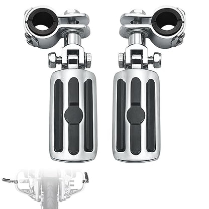 FOVPLUE 1",1.25"Highway Footpegs, Adjustable Highway Peg w/Clamp for Harley Touring Softail Dyna Sportster models w/25mm-32mm Engine Guard/Tubing, CHROME#1 - color: Chrome and Rubber Style